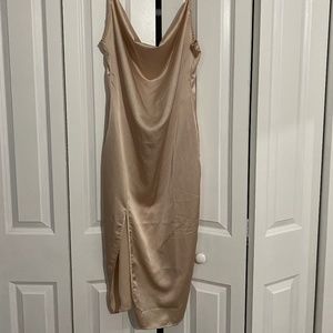 PrettyLittleThing Champagne Strappy Satin Cowl Midi Dress